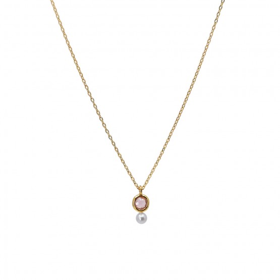 Halskette Rosenquarz mit Perle 