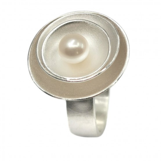 Schalen Silberring mit Perle 
