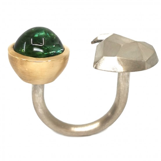 Offener 3D-Ring mit grünem Turmalin 